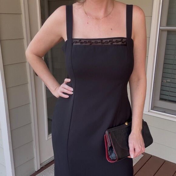 Vintage 1990s Y2K JR Nites Black Beaded Formal Prom Dress, Size 8 - Picture 4 of 16